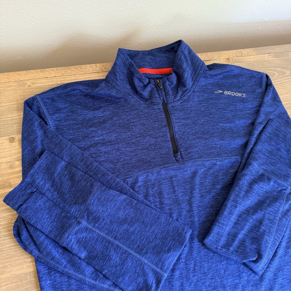 Brooks‎ Men's Small Blue Running Work Out 1/4 Quarter Zip Pullover Long Sleeve